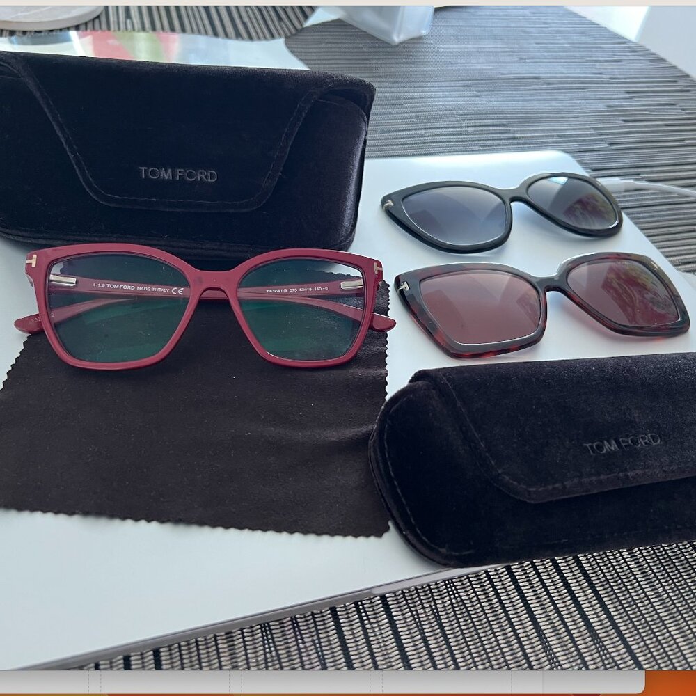 Tom Ford Sunglasses Square Blue-Block Optical Frames w/ Two Magnetic Sunglasses